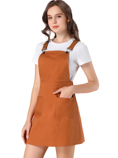 Adjustable Strap Suspender Skirt Pocket A-Line Pinafore Overall Dress