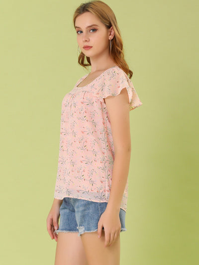 Chiffon Ruffle Sleeve Top Layered Vintage Ditsy Floral Blouse