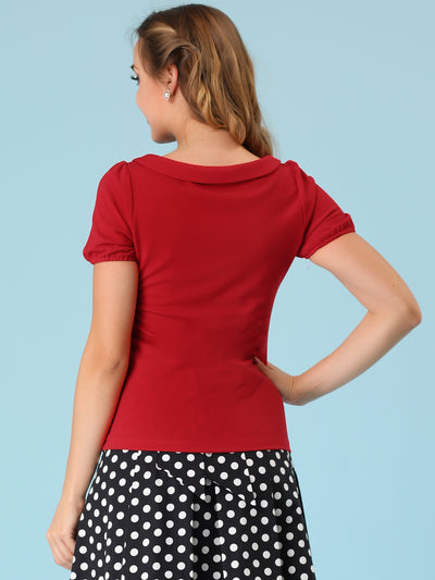 Bow Neck Solid Short Sleeve Peter Pan Collar Blouse