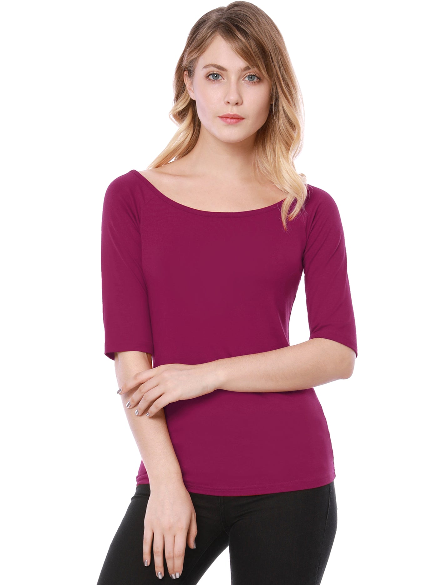 Allegra K Half Sleeve Scoop Neck Fitted Layering Top T-Shirt