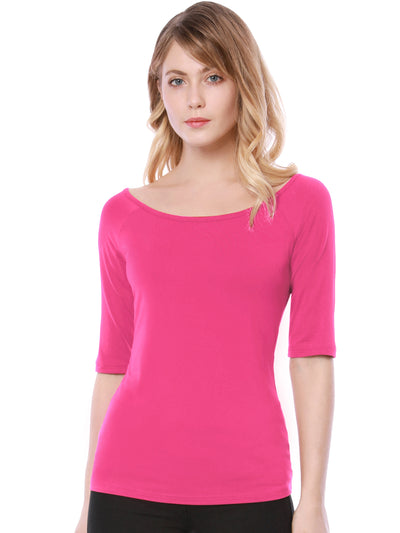 Scoop Neck Half Sleeves Fitted Layering Soft T-Shirt