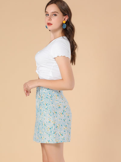 Daisy Floral Pockets A-Line Chambray Mini Skirt