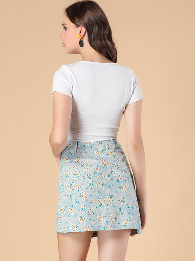 Daisy Floral Pockets A-Line Chambray Mini Skirt