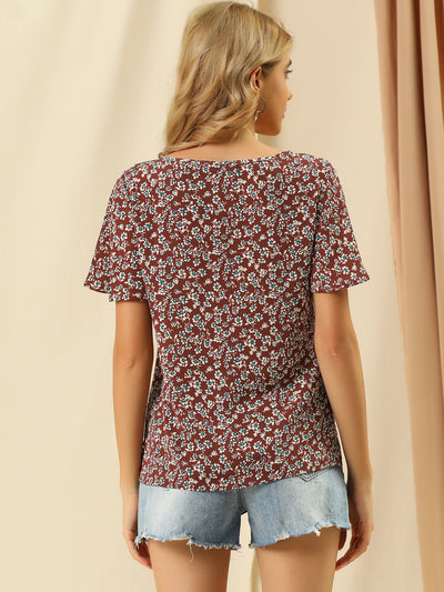 Floral Blouse Tee Chiffon Casual Flutter Sleeve Tops