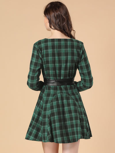 Plaid Long Sleeve Button Down Belted Mini Shirtdress