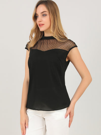 Mesh Cap Sleeve Keyhole Back Retro Vintage Blouse Top