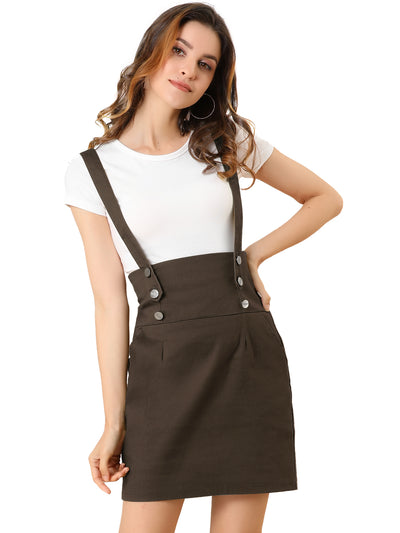 High Waist Suspender Adjustable Strap Overalls Short Skirt