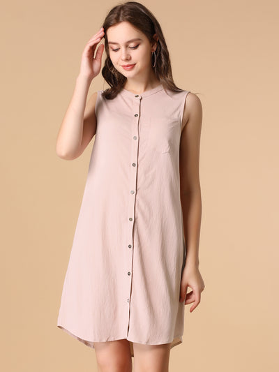 Button Up Shirtdress Sleeveless Tunic Denim Chambray Dress Sundress