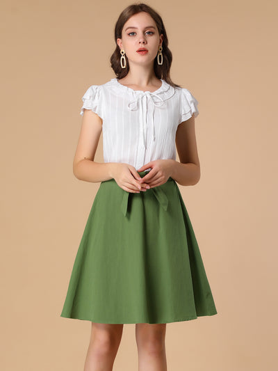 Allegra K Cotton High Waist Bow Tie Casual Work A-line Skirt