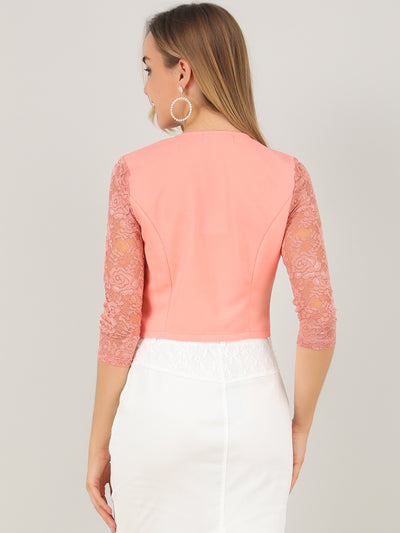 3/4 Sleeve Floral Lace Open Front Office Bolero Shrug