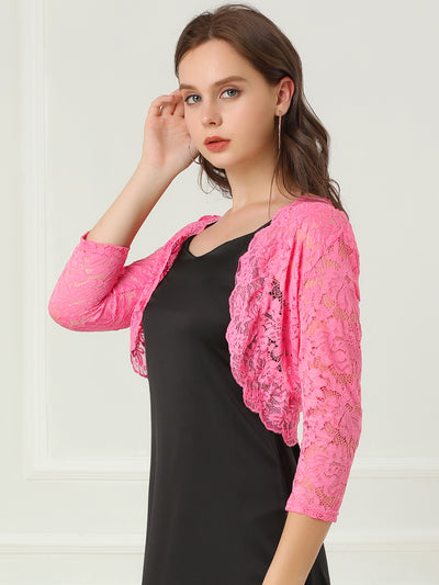 Sheer Floral Elegant 3/4 Sleeve Lace Shrug