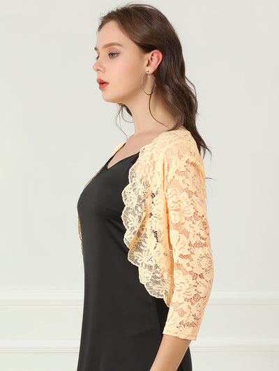 Sheer Floral Elegant 3/4 Sleeve Lace Shrug