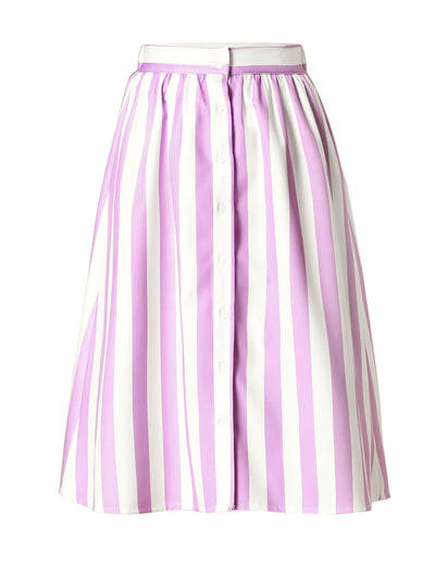 Striped Button Front Elastic Back Waist A-Line Midi Skirt