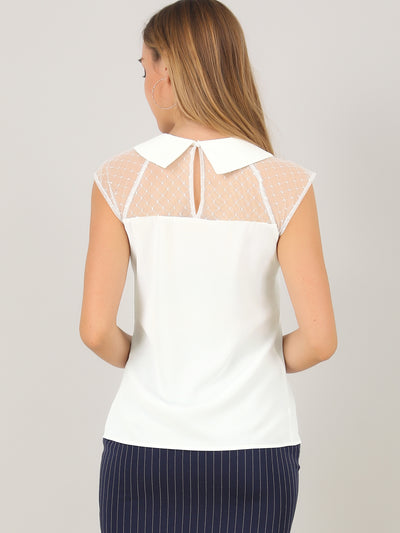 Mesh Semi Sheer Work Office Top Peter Pan Collar Shirt