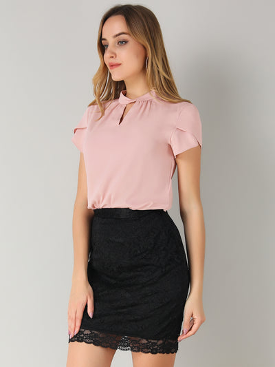 Work Keyhole Elegant Stand Collar Petal Sleeve Chiffon Blouse