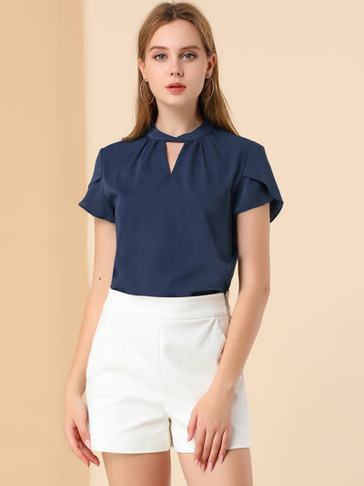 Work Keyhole Elegant Stand Collar Petal Sleeve Chiffon Blouse