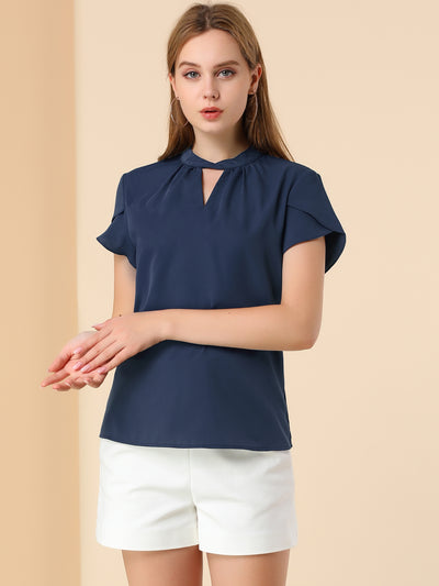 Work Keyhole Elegant Stand Collar Petal Sleeve Chiffon Blouse