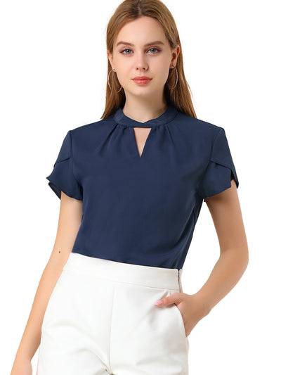 Work Keyhole Elegant Stand Collar Petal Sleeve Chiffon Blouse