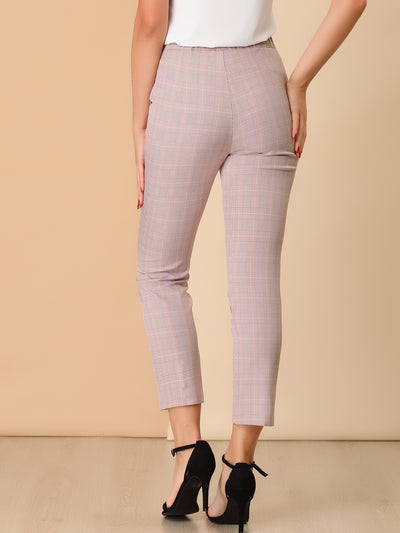 Plaid High Waist Elastic Back Office Work Ankle Pants