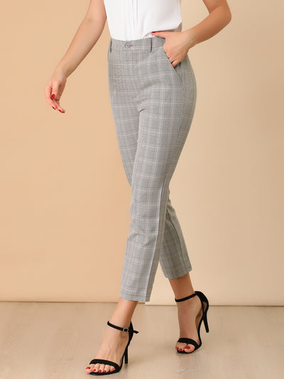 Plaid High Waist Elastic Back Office Work Ankle Pants