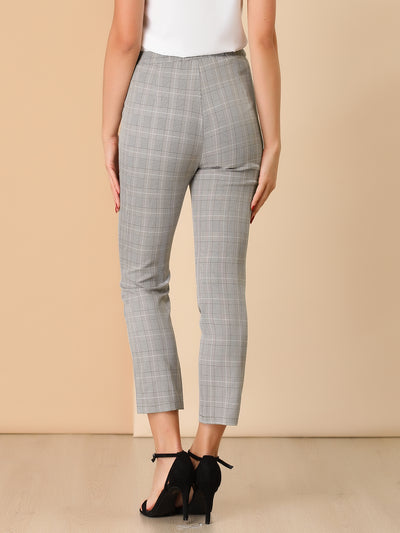 Plaid High Waist Elastic Back Office Work Ankle Pants