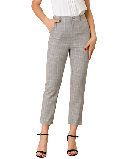 Plaid High Waist Elastic Back Office Work Ankle Pants