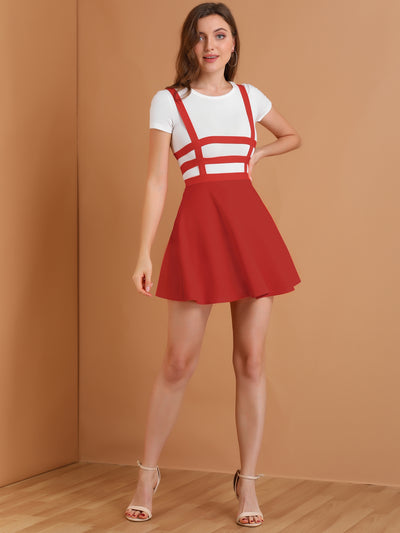 Pleated Overall A-Line Elastic Waist Kawaii Braces Suspender Skirt