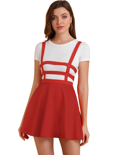 Pleated Overall A-Line Elastic Waist Kawaii Braces Suspender Skirt