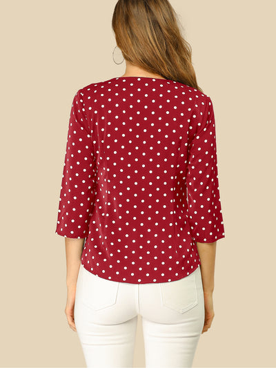 Polka Dots 3/4 Sleeve Button Front Vintage Office Blouse Top