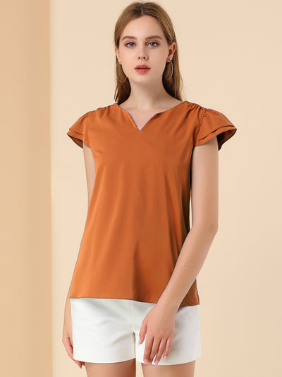 Solid Casual Plain Cap Sleeve Blouse Top