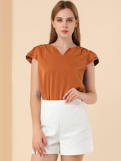 Solid Casual Plain Cap Sleeve Blouse Top