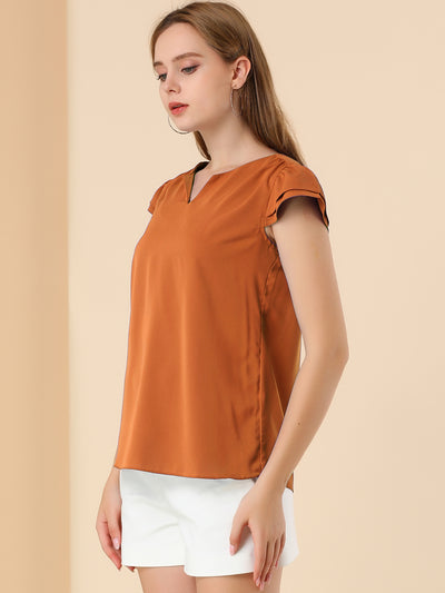 Solid Casual Plain Cap Sleeve Blouse Top