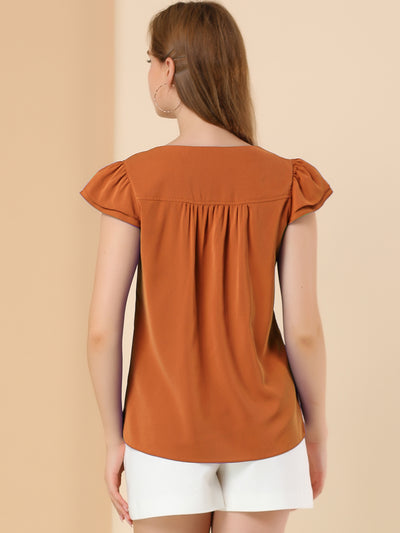 Solid Casual Plain Cap Sleeve Blouse Top