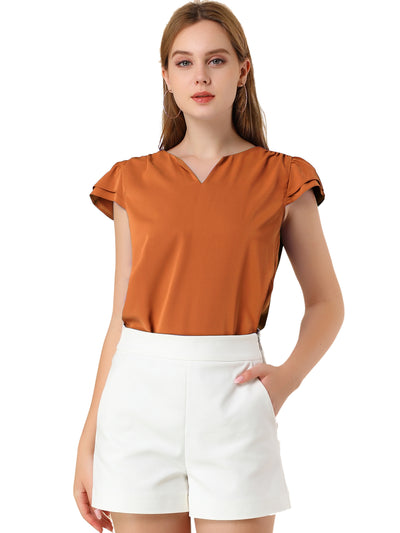 Solid Casual Plain Cap Sleeve Blouse Top