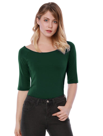 Scoop Neck Half Sleeves Fitted Layering Soft T-Shirt