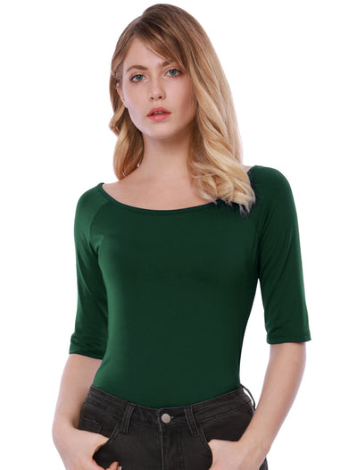 Scoop Neck Half Sleeves Fitted Layering Soft T-Shirt