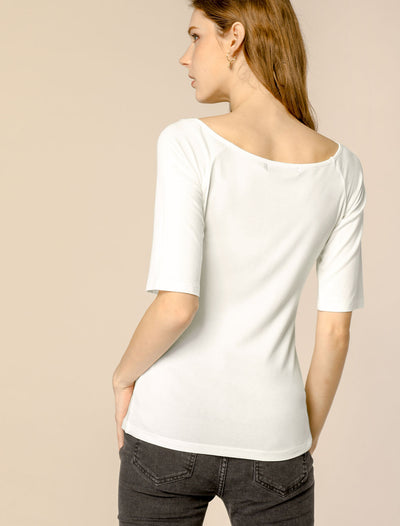 Scoop Neck Half Sleeves Fitted Layering Soft T-Shirt