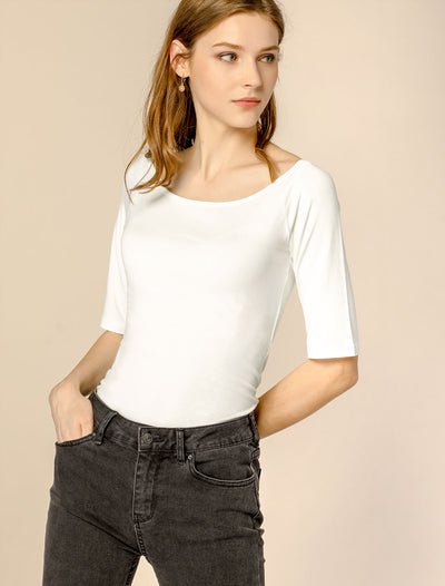 Scoop Neck Half Sleeves Fitted Layering Soft T-Shirt