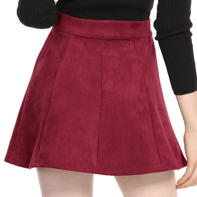 Faux Suede Button Closure A-Line High Waisted Short Skirt