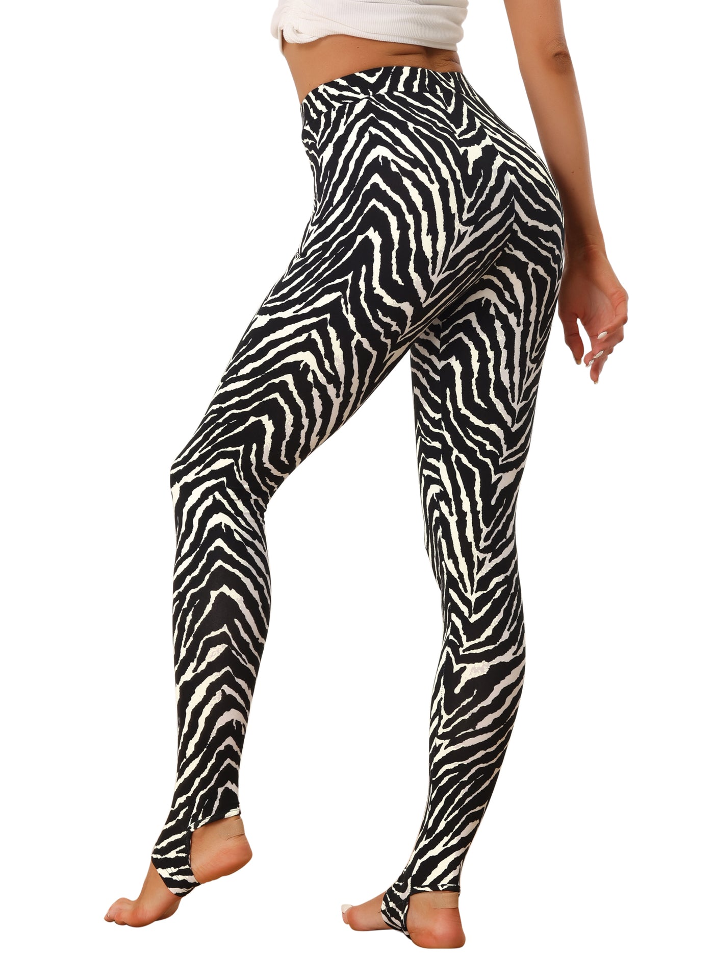 Allegra K Animal Printed Elastic Waistband Yoga Leggings Stirrup Pants