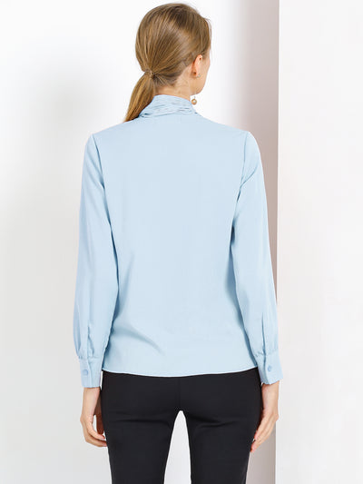 Long Sleeve Blouse Chiffon Pleated Tie Neck Office Top Shirt