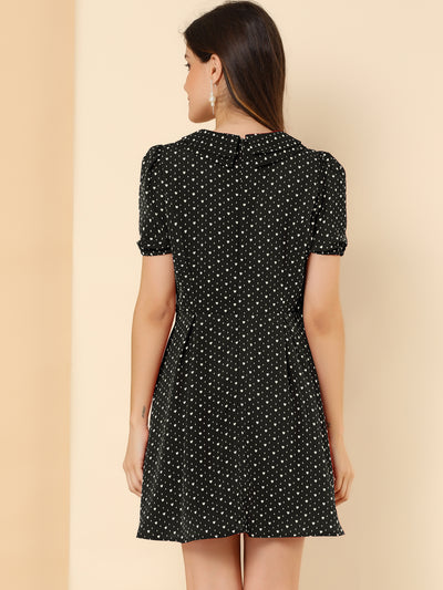 Heart Print Short Sleeve A-Line Peter Pan Collar Mini Dress