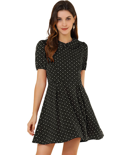 Heart Print Short Sleeve A-Line Peter Pan Collar Mini Dress