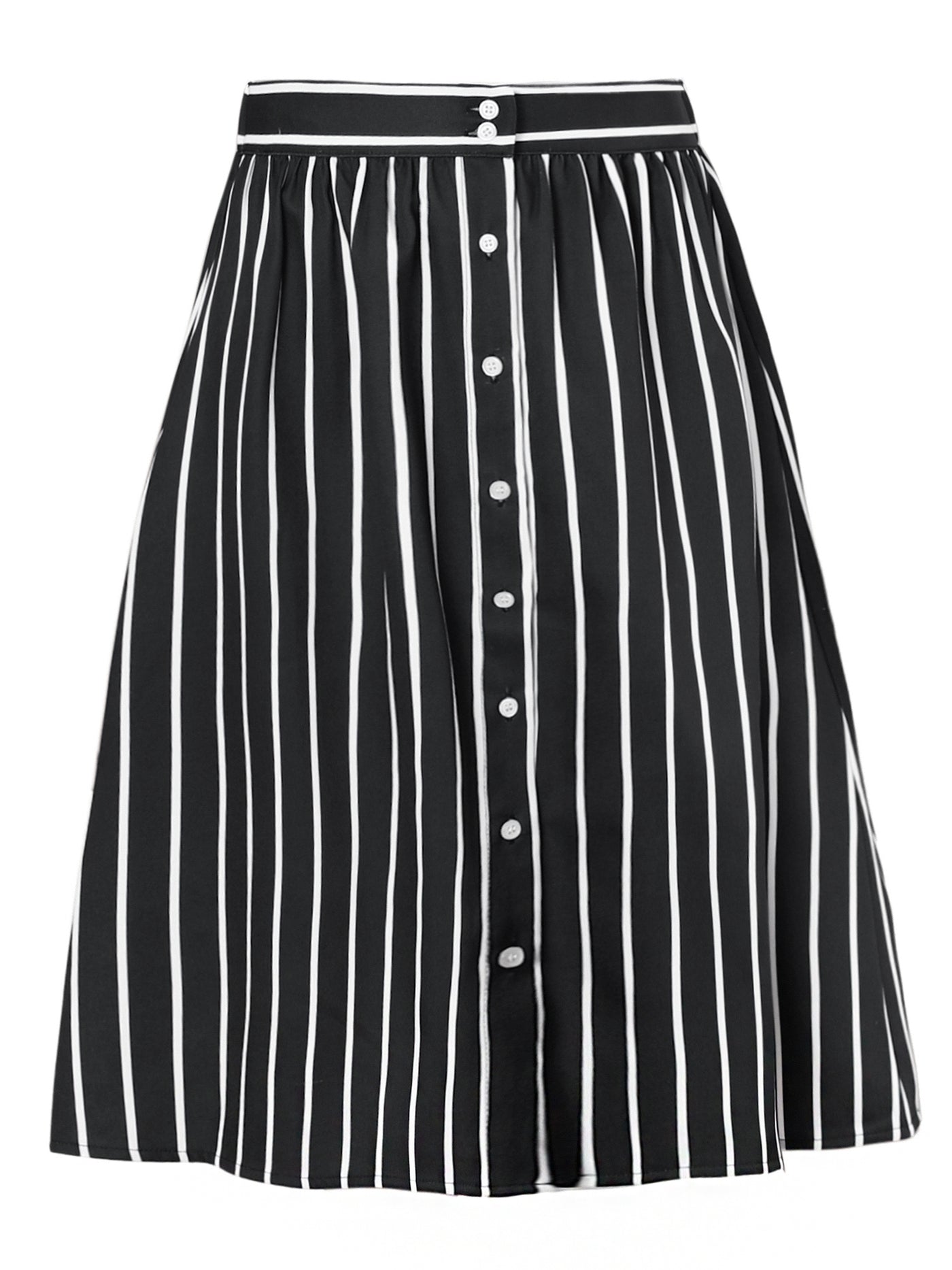 Allegra K Striped Button Front Elastic Back Waist A-Line Midi Skirt