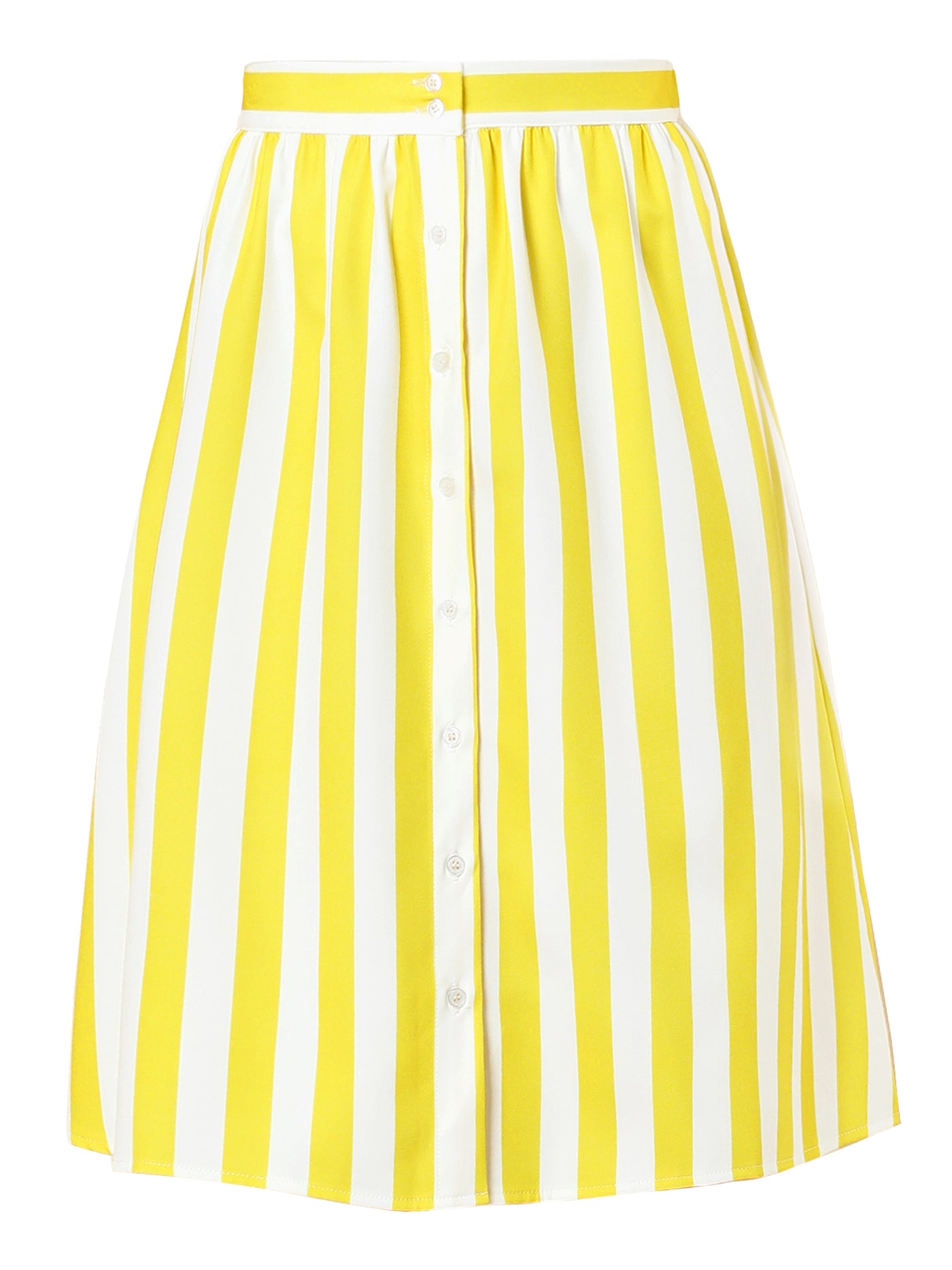 Allegra K Striped Button Front Elastic Back Waist A-Line Midi Skirt