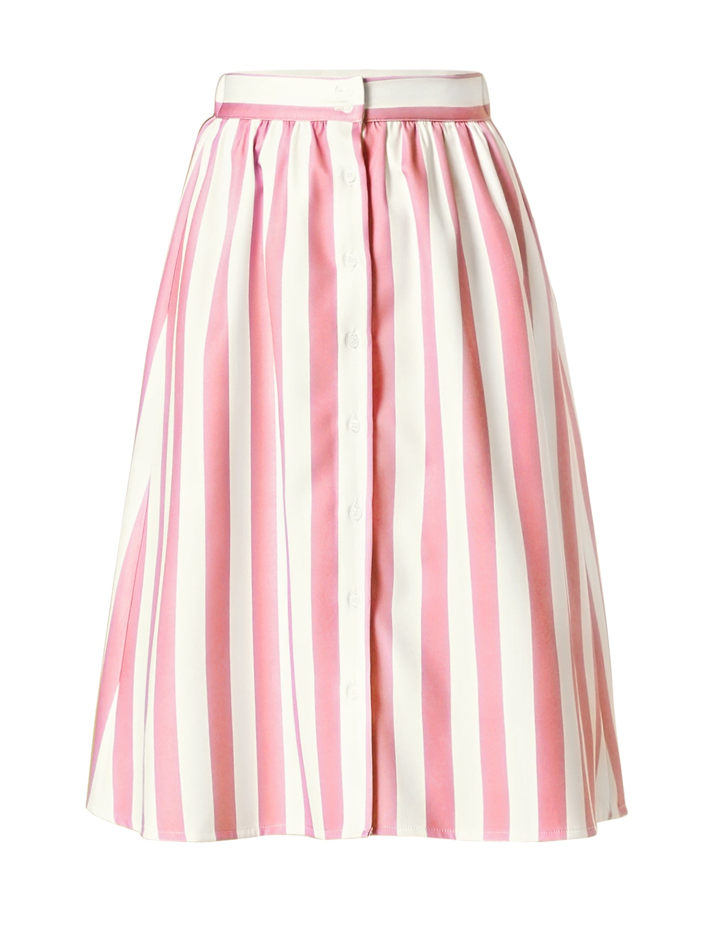 Allegra K Striped Button Front Elastic Back Waist A-Line Midi Skirt