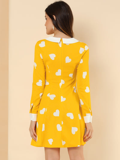 Peter Pan Collar Contrast Printed A-Line Short Dress