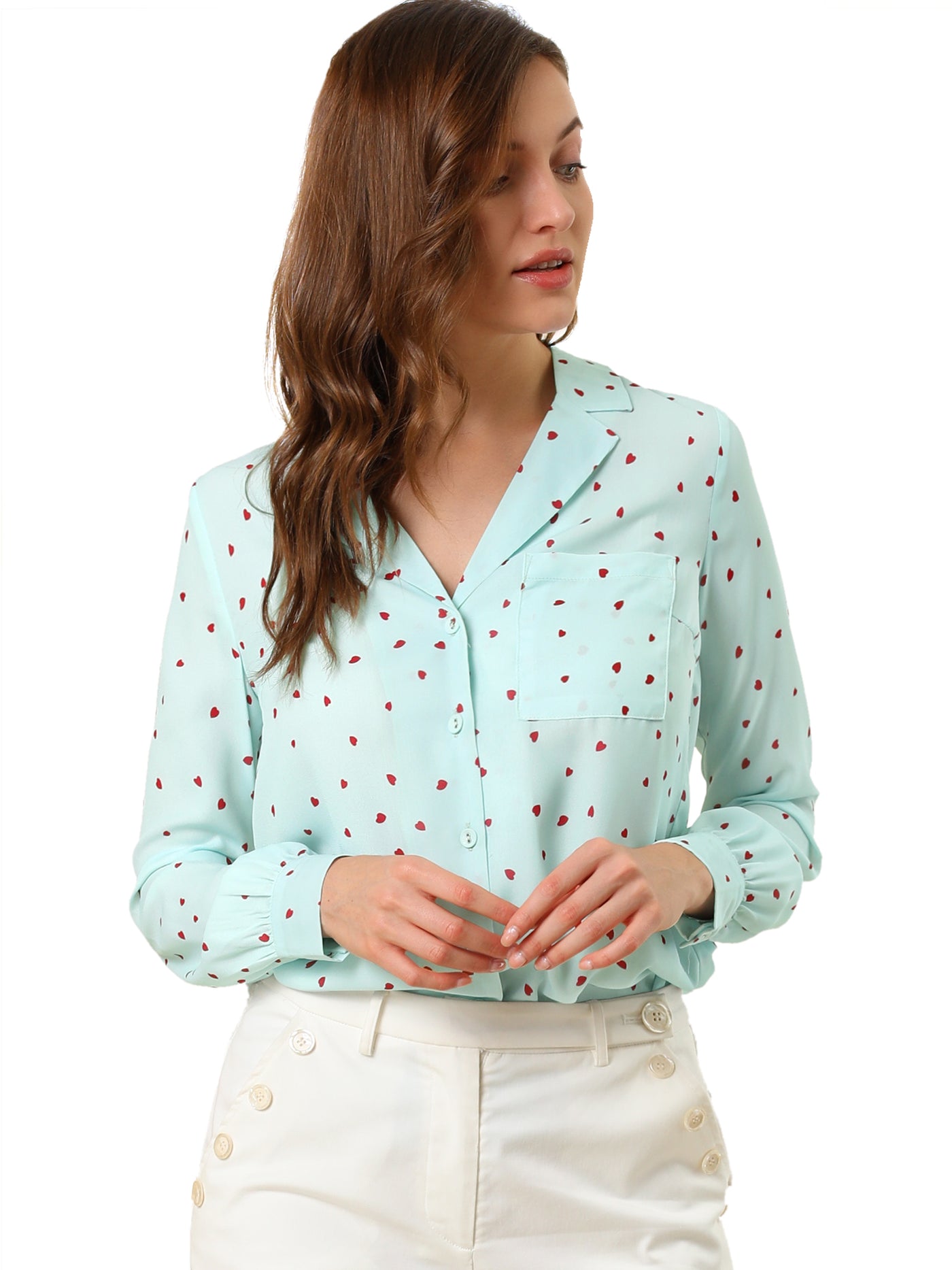 Allegra K 1950s Vintage Long Sleeve Printed Button Down Tops