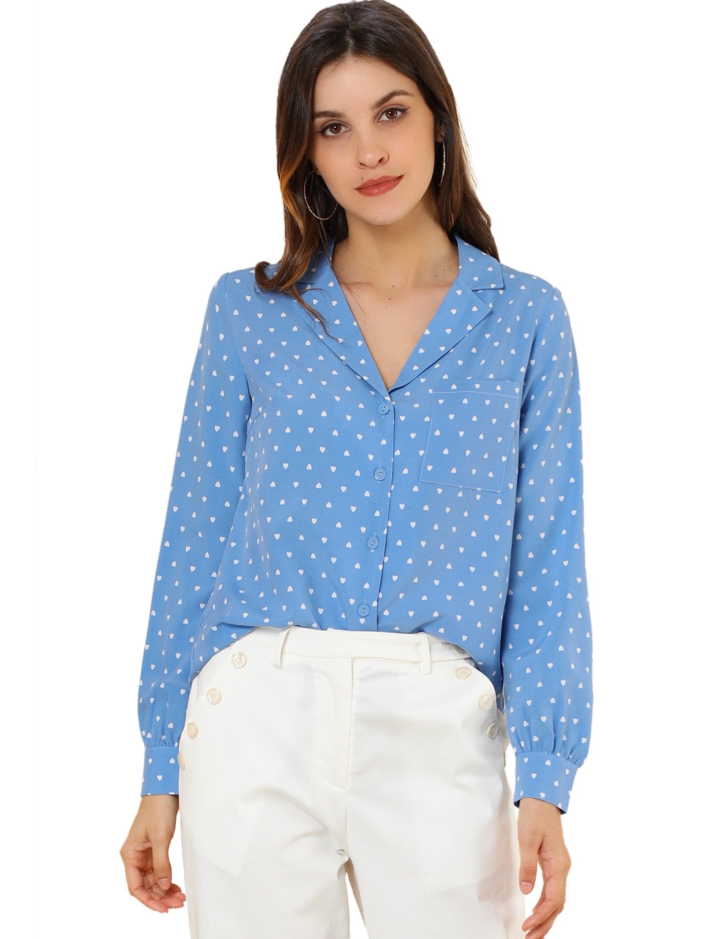 Allegra K 1950s Vintage Long Sleeve Printed Button Down Tops