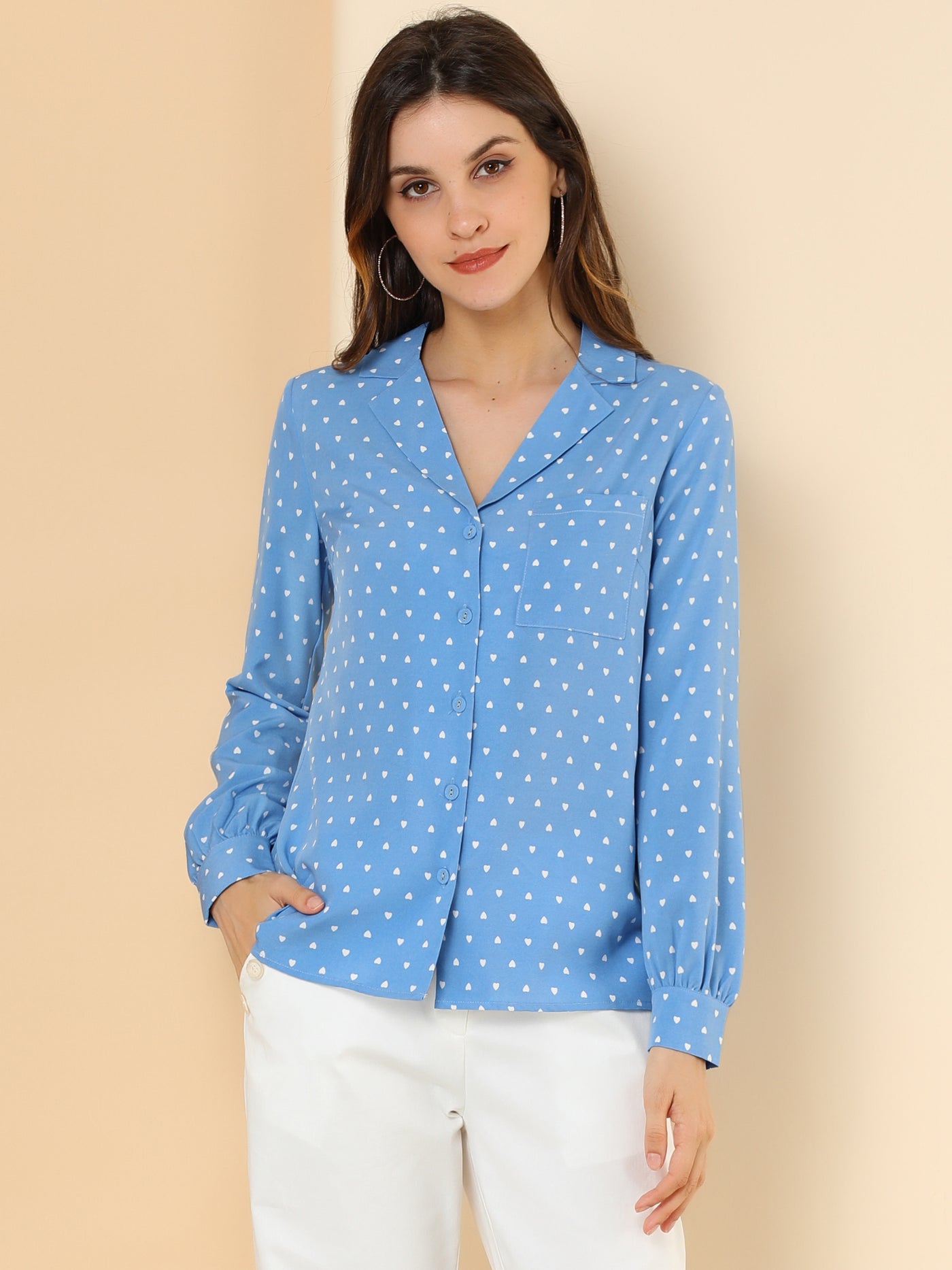 Allegra K 1950s Vintage Long Sleeve Printed Button Down Tops